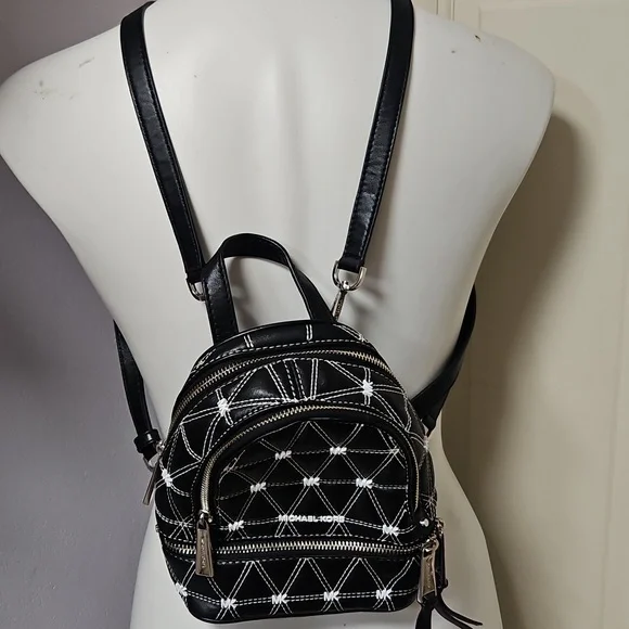 Michael Kors Black and White Quilted Backpack - Picture 11 of 12